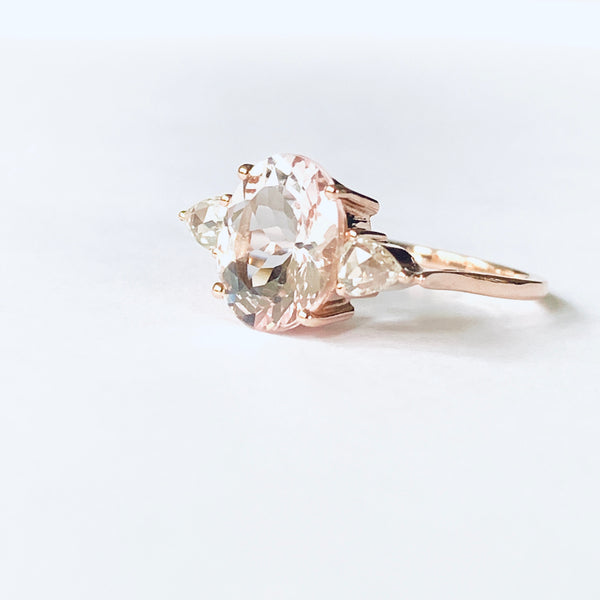 Rose Cut Pear Diamond And Morganite Engagement Ring – Jewels Emporio